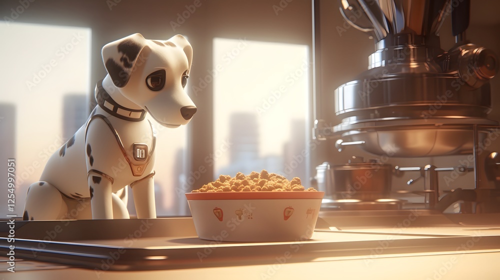 Aufkleber futuristic robotic arm precisely measuring and mixing ingredients to prepare a custom nutritious pet