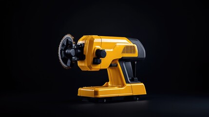 Fototapeta premium Yellow power tool on black background; industrial design