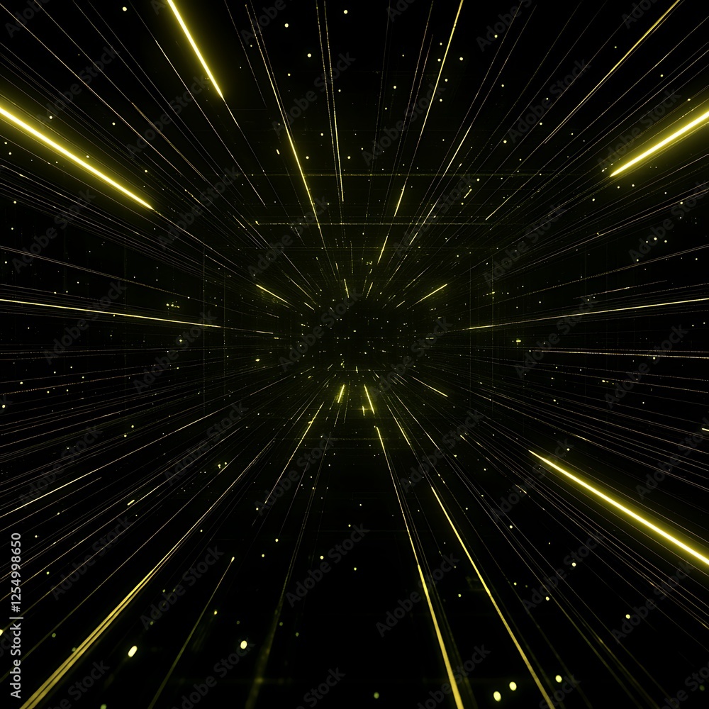 Poster geometric light speed warp through space and time conceptual art rendering image in black color