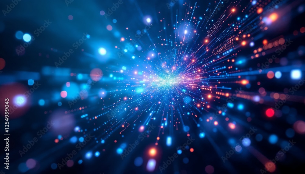 Aufkleber abstract blue and red network data stream burst for technology concept
