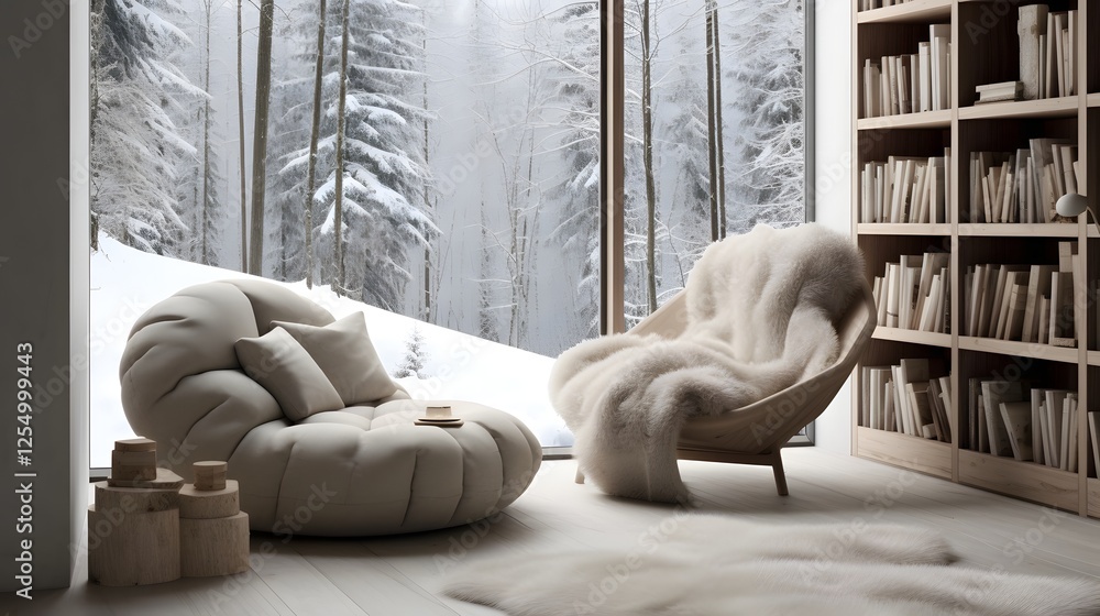 Aufkleber cozy minimalist reading nook with natural light streaming through the window and soft plush cushions
