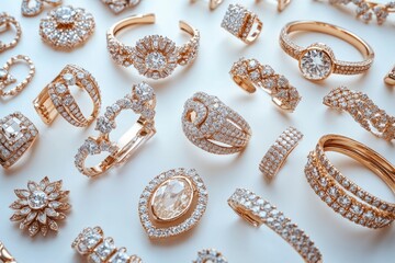 Naklejka premium Elegant collection of diamond encrusted gold jewelry