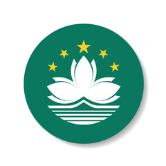 Flag of Macau. Macau flag. Button flag icon. Standard color. Circle icon flag. 3d illustration. Vector illustration.