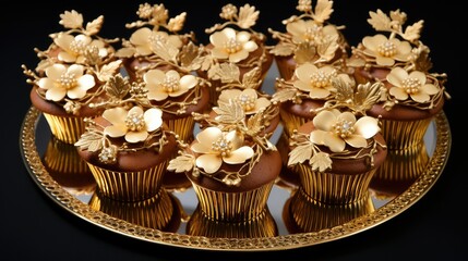 flowers gold cupcake