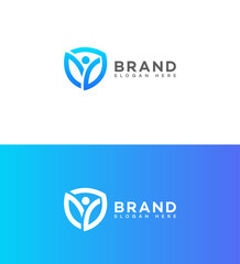 Abstract  Shield Person Logo Design Brand Identity