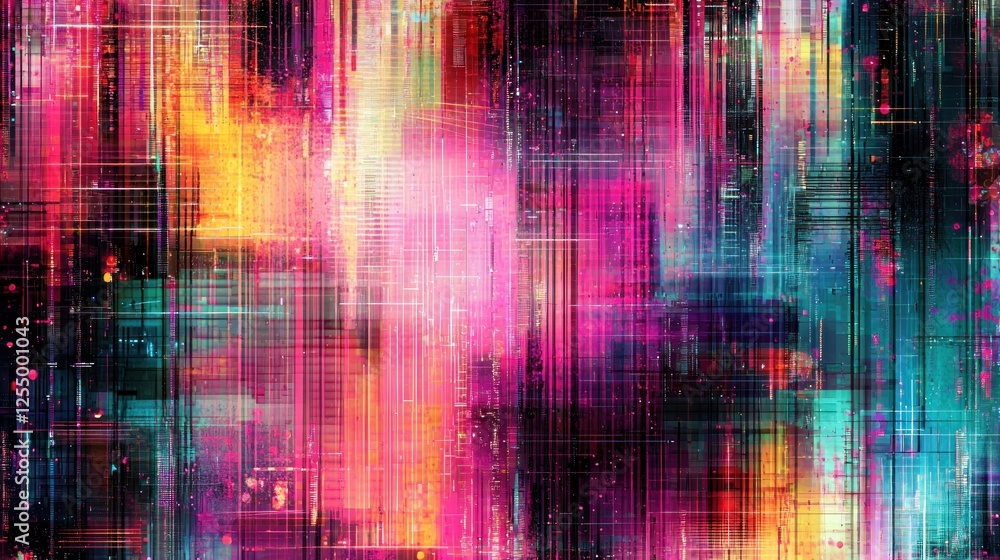 Poster abstract digital noise texture with high-contrast lines and colorful glitches