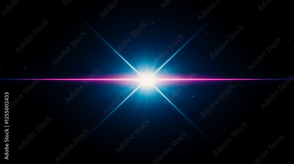 Poster glowing light burst with horizontal ray in deep space abstract visual composition design