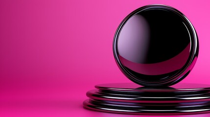 Abstract shiny spheres on a vibrant pink background.