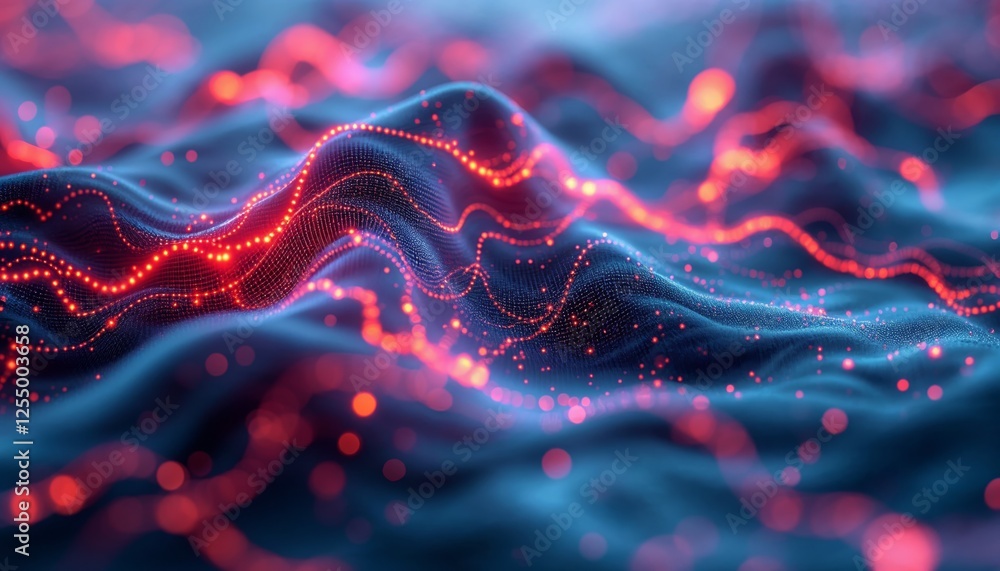 Poster abstract data network landscape with glowing connections and flow