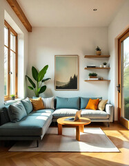 Modernes Wohnzimmer mit natürlichem Licht und stilvollem Design