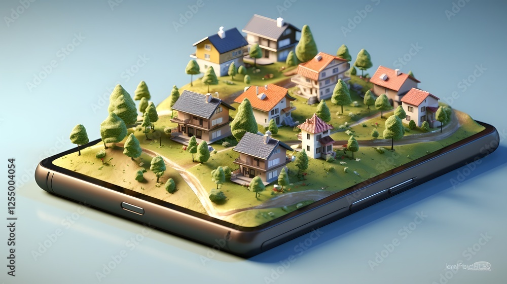 Aufkleber innovative 3d map view of a real estate app displaying available properties and listings for residen