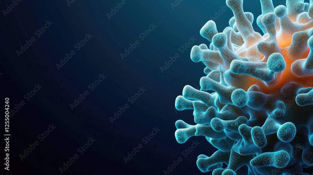 Poster microscopic ocean life idea. close-up of a virus structure illustrating microscopic detail and compl