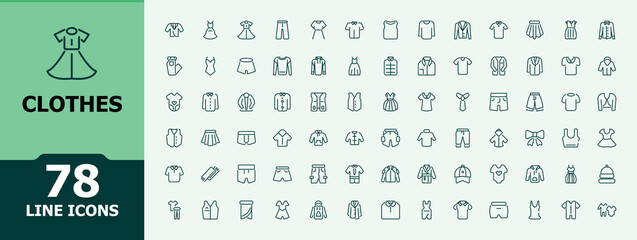 Set of Clothes line icons. It contains symbols to cloth, pants, store, fashion, jeans and more. Thin UI icon design. Minimalist vector artwork. © icogrid