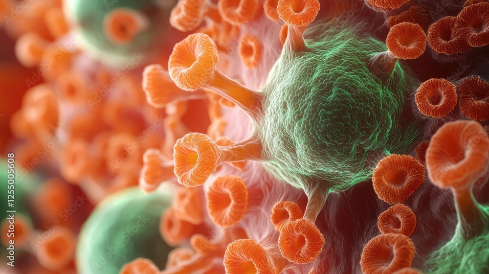 Poster microscopic ocean life idea. microscopic view of colorful microorganisms illustrating complexity and