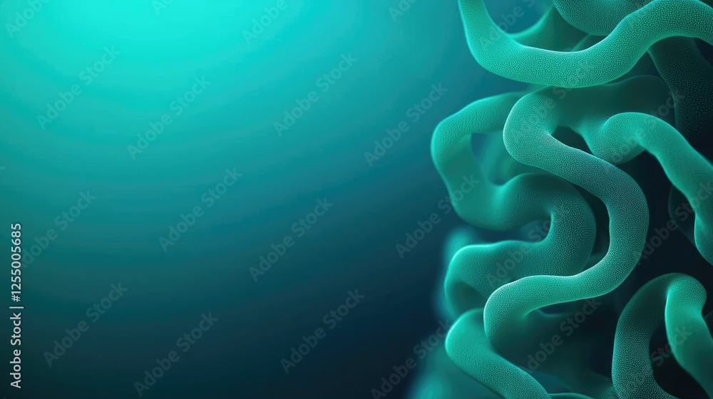 Poster microscopic ocean life idea. abstract image featuring turquoise and green wavy shapes on a soft back
