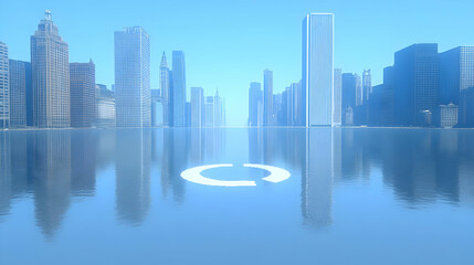 Fototapeta premium Modern City Skyline Reflection 3D Illustration