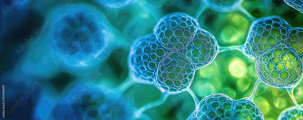Poster microscopic ocean life idea. abstract representation of cellular structures in vibrant colors and in