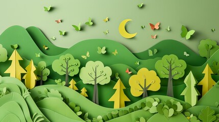 Paper art of ecology and environment concept background
