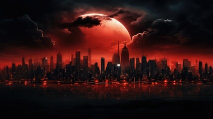 cityscape red black sky