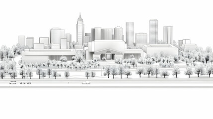 Fototapeta premium Cityscape 3D Illustration Skyline Trees