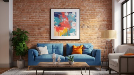 brick blue wood frame