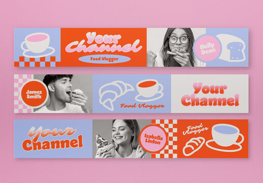 Blue Bold & Bright Color Food Vlogger Youtube Banner Layout