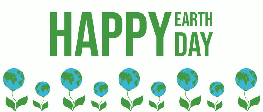 Big horizontal Earth Day banner template design. Simple Minimal planet of Earth Frame with holiday text. Vector illustration for web. EPS 10