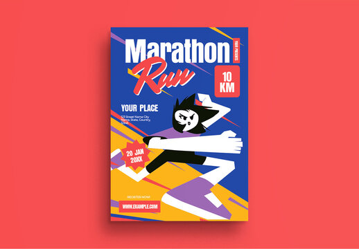 Blue White Quirky Marathon Run Flyer
