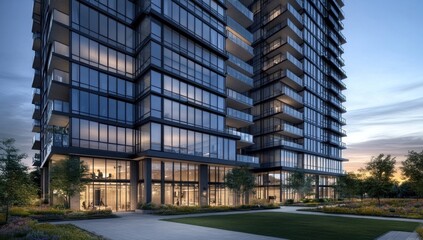 Obraz premium Luxury High-Rise Residential Building at Dusk