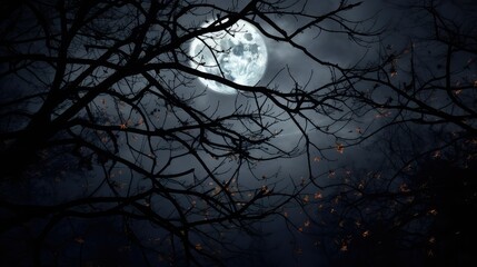 moon tree branches silhouette