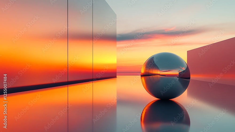 Aufkleber sunset sphere reflection modern architecture