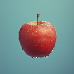 Juicy Red Apple with Water Droplets