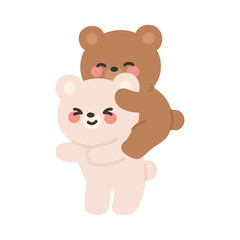 Korean Brown Bear Cartoon Jumping onto White Bear’s Back Playfully