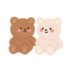 Korean Couple Bears Cartoon Sitting Together with Cute Expressions and Pastel Colors