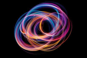 Colorful spiral light painting black background