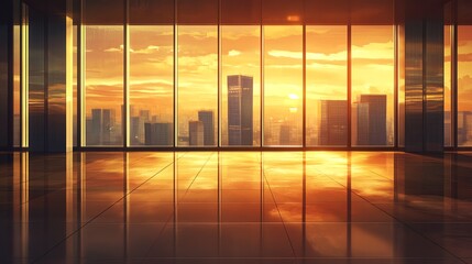 Fototapeta premium Modern office space with sunset view.
