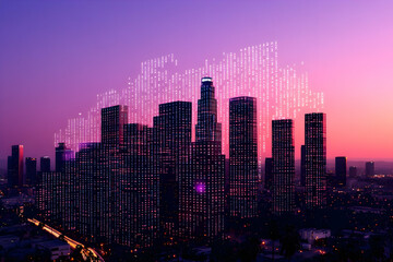 Fototapeta premium Digital Cityscape at Dusk 3D Illustration