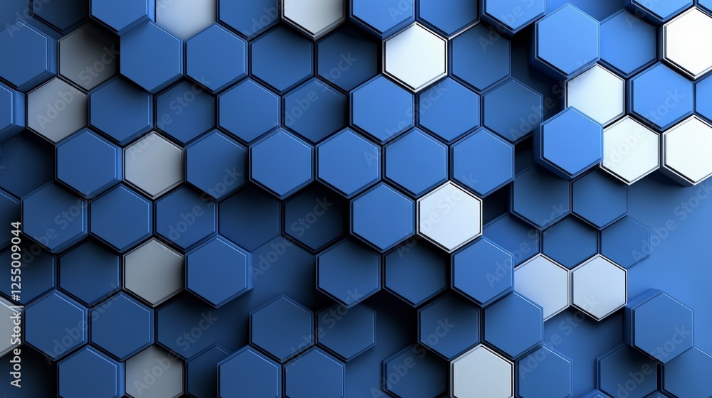 Poster dynamic arrangement of blue hexagons abstract design digital art modern aesthetic close-up visual im