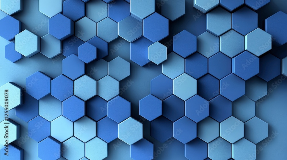 Poster dynamic composition of blue hexagons abstract design digital art vibrant environment top-down view m