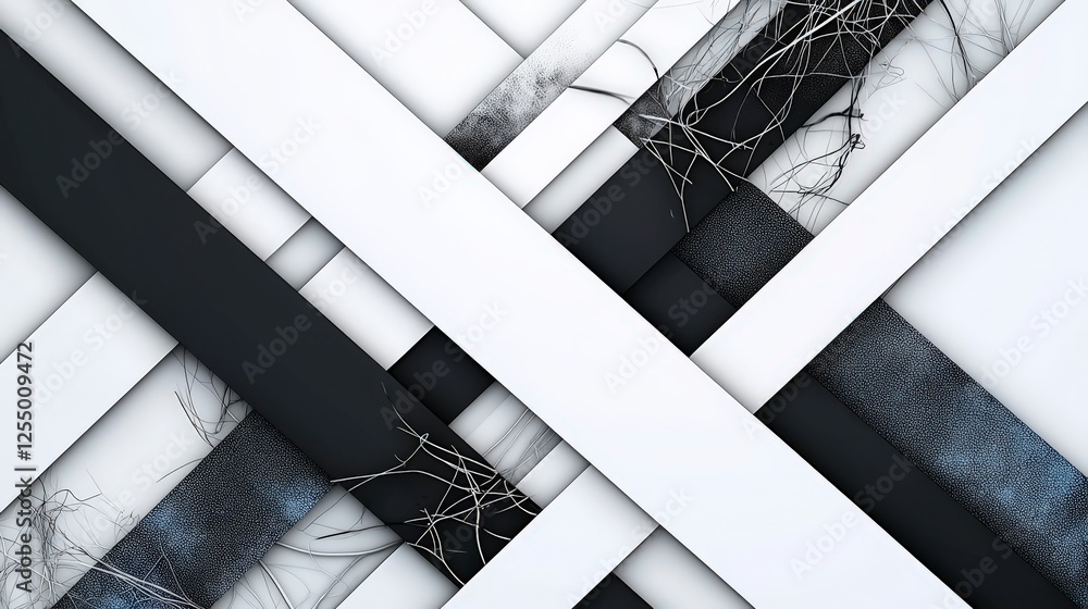 Poster dynamic black and white lines intersecting abstract art design modern studio minimalism geometric pe