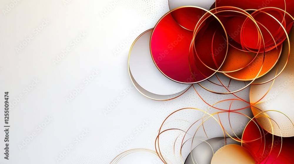 Poster Dynamic segmented circles with gradient transitions from red to white abstract design digital art modern aesthetics