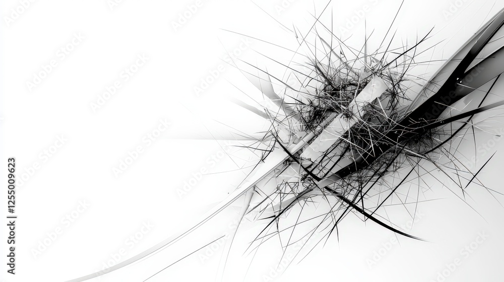Poster Dynamic black and white abstract art creative studio digital artwork modern environment close-up sharp lines and shapes