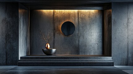 Minimalist decorative space with defined shapes and ambient lighting contemporary interior modern design dark colors