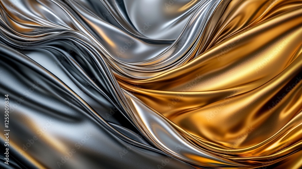 Poster captivating shiny metallic texture in silver and gold abstract art studio close-up view smooth elega