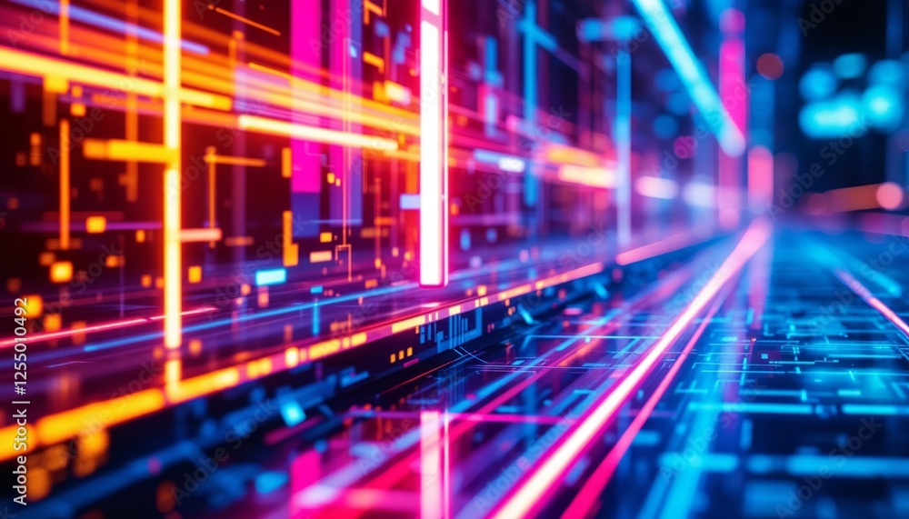 Aufkleber abstract digital network background with glowing lines and geometric shapes