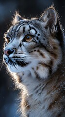 Obraz premium Majestic lynx portrait, snow, winter, eyes.