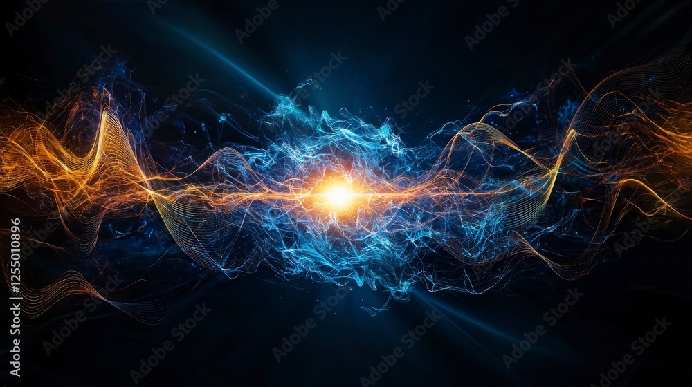 Poster Dynamic abstract visualization of soft sound waves in a dark space - a conceptual journey through digital art
