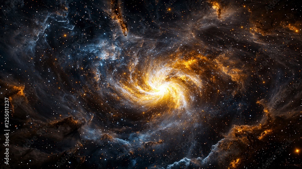 Poster spinning stars in the vastness of space cosmic phenomena digital art outer space aesthetic view astr