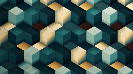 Obraz premium Abstract Geometric Pattern Teal Gold and Beige 3D Cubes Background Texture