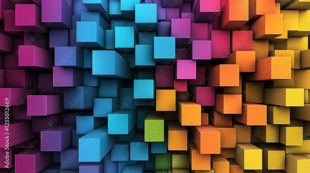Poster vivid 3d colorful blocks in bright contrasting colors creative space digital art abstract environmen